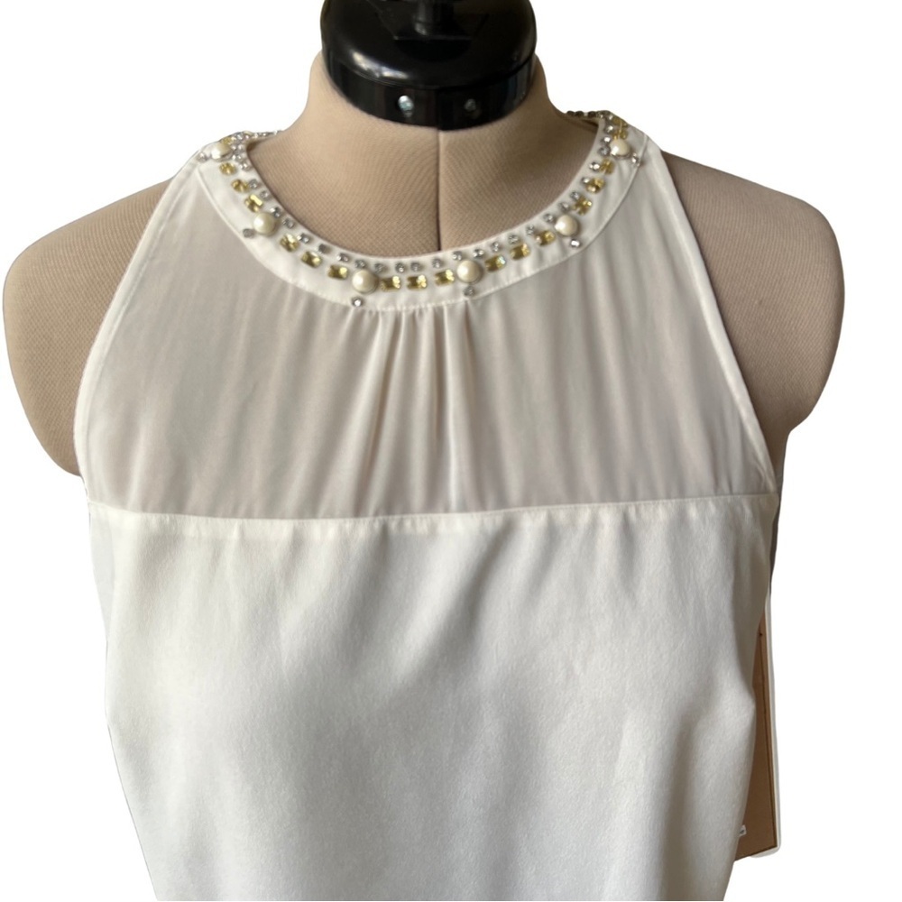 Ann Taylor [Size 14] Sheer Cream Sleeveless Top with Rhinestones - Picture 2 of 11